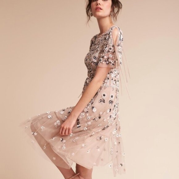 NEEDLE & THREAD Embellished Tulle Midi Dress Blush/Champagne US 4 UK 8 - Picture 3 of 10